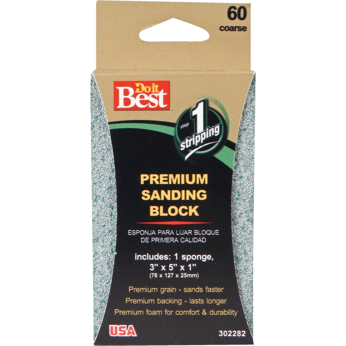 Do it Best Premium 3 In. x 5 In. x 1 In. 60 Grit Coarse Sanding Sponge