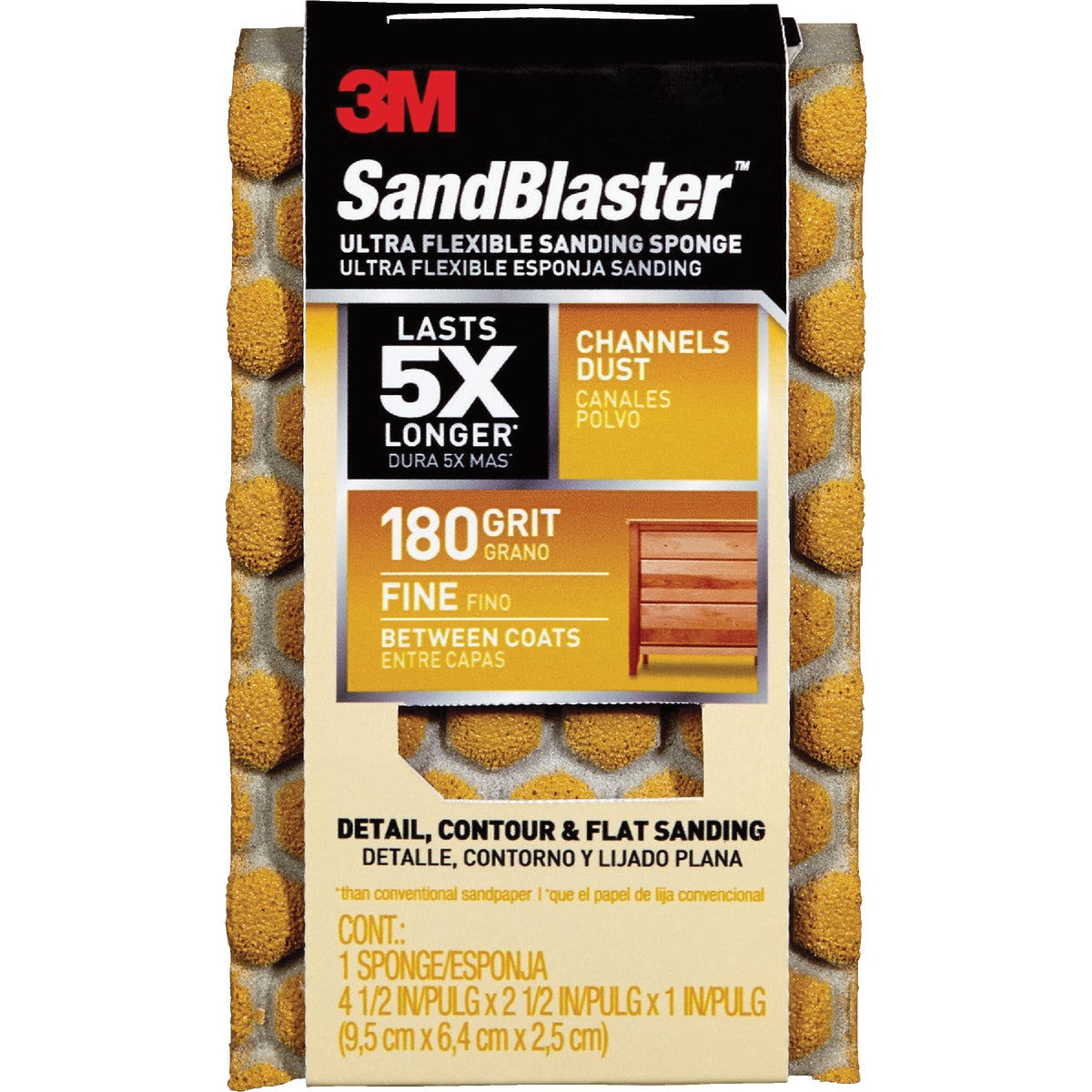 3M SandBlaster Ultra Flexible 2-1/2 In. x 4-1/2 In. x 1 In. 180 Grit Fine Sanding Sponge