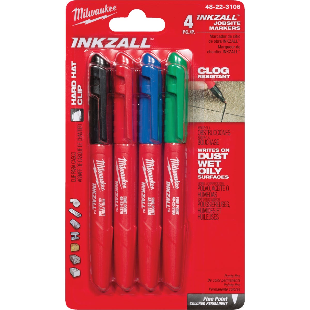 Milwaukee INKZALL Fine Point Various Colors Job Site Marker (4-Pack)