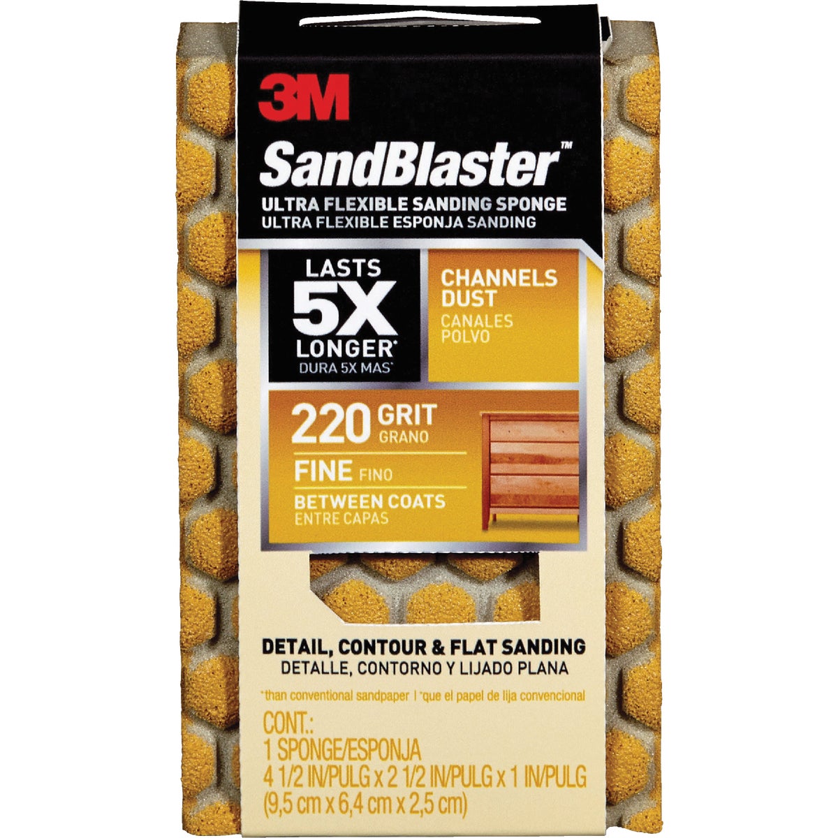 3M SandBlaster Ultra Flexible 2-1/2 In. x 4-1/2 In. x 1 In. 220 Grit Fine Sanding Sponge
