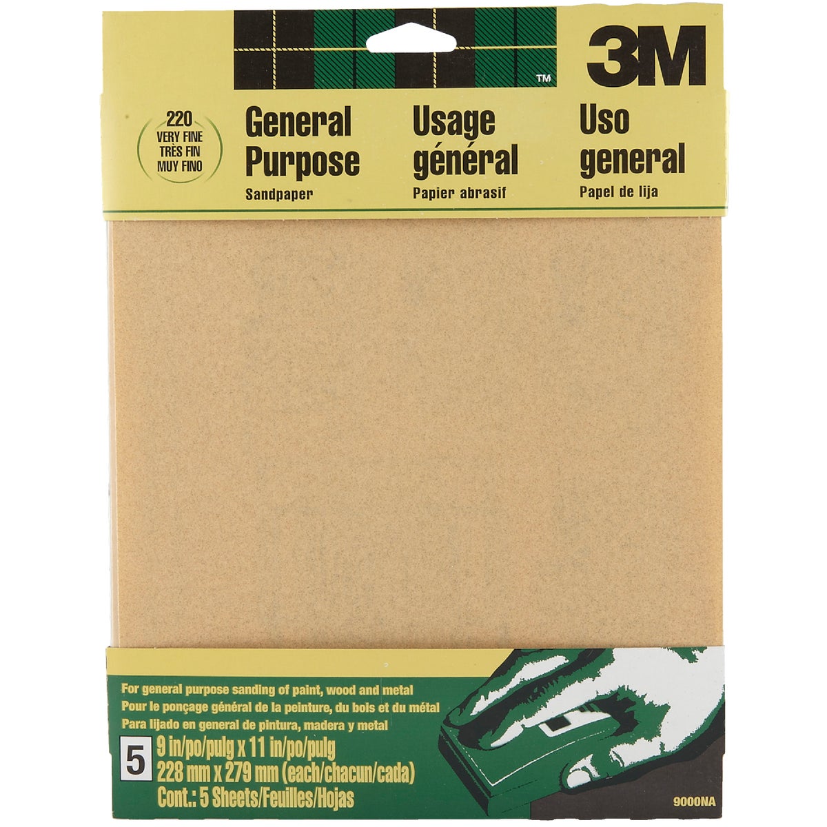 3M General-Purpose 9 In. x 11 In. 220 Grit Very Fine Sandpaper (5-Pack)