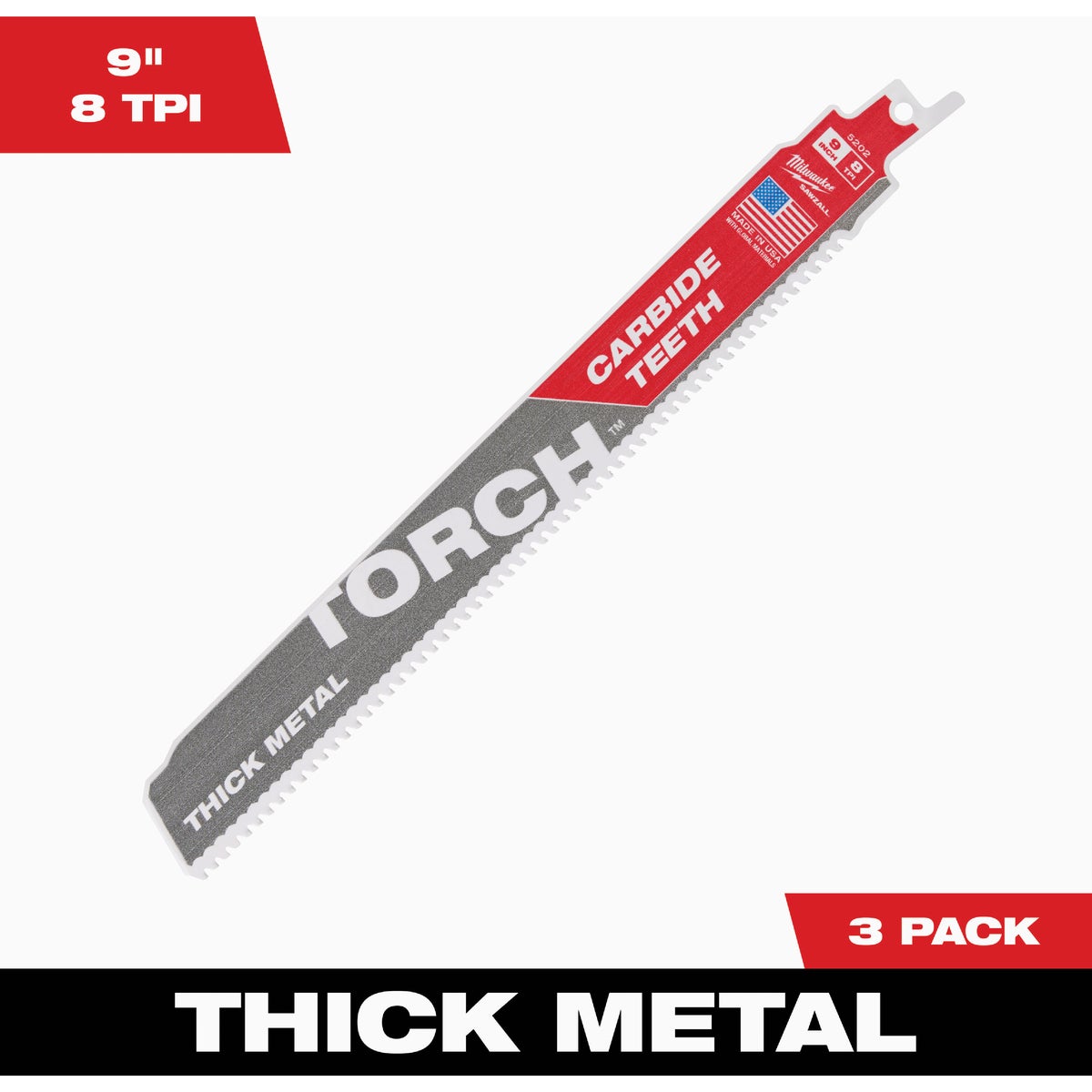 Milwaukee SAWZALL The TORCH 9 In. 7 TPI Metal Demolition Reciprocating Saw Blade with Carbide Teeth (3-Pack)