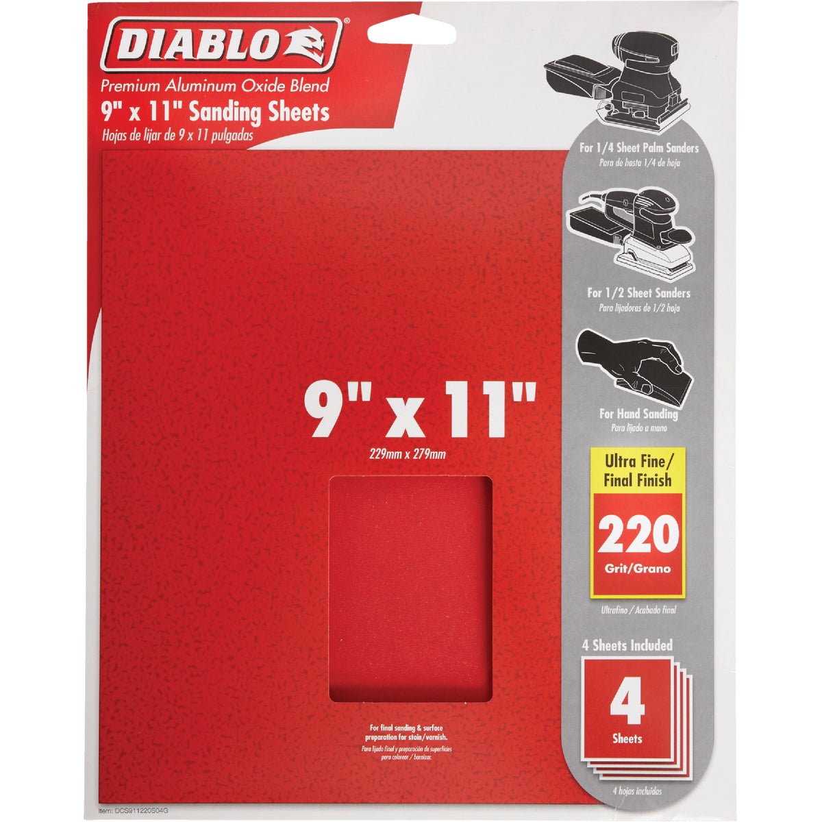 Diablo 9 In. x 11 In. 220 Grit Ultra Fine Sandpaper (4-Pack)