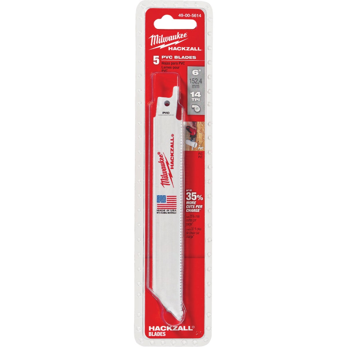 Milwaukee HACKZALL 6 In. 6 TPI PVC Mini Reciprocating Saw Blade (5-Pack)