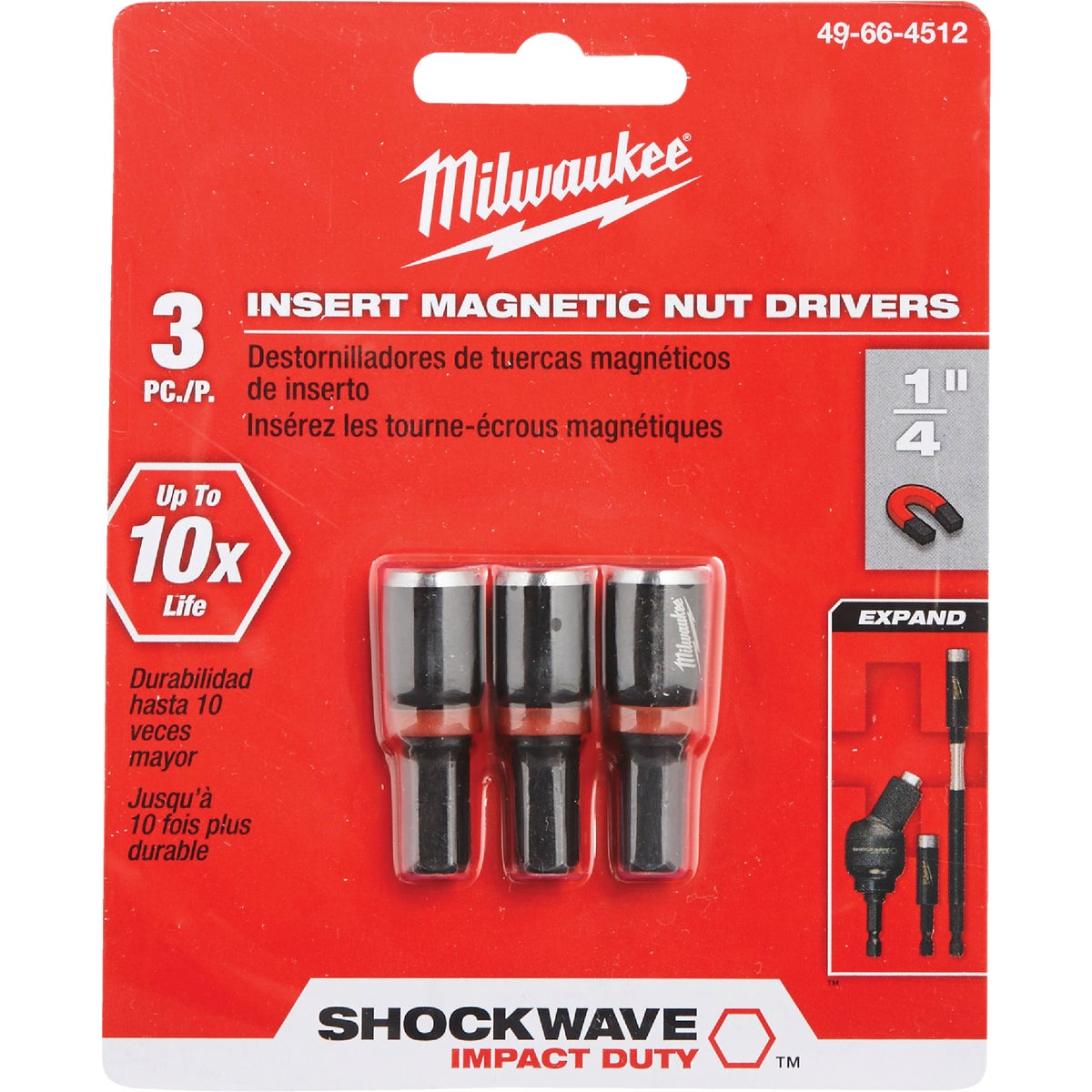 Millwaukee SHOCKWAVE 1/4 In. x 1-1/2 In. Insert Impact Nutdriver, (3-Pack)