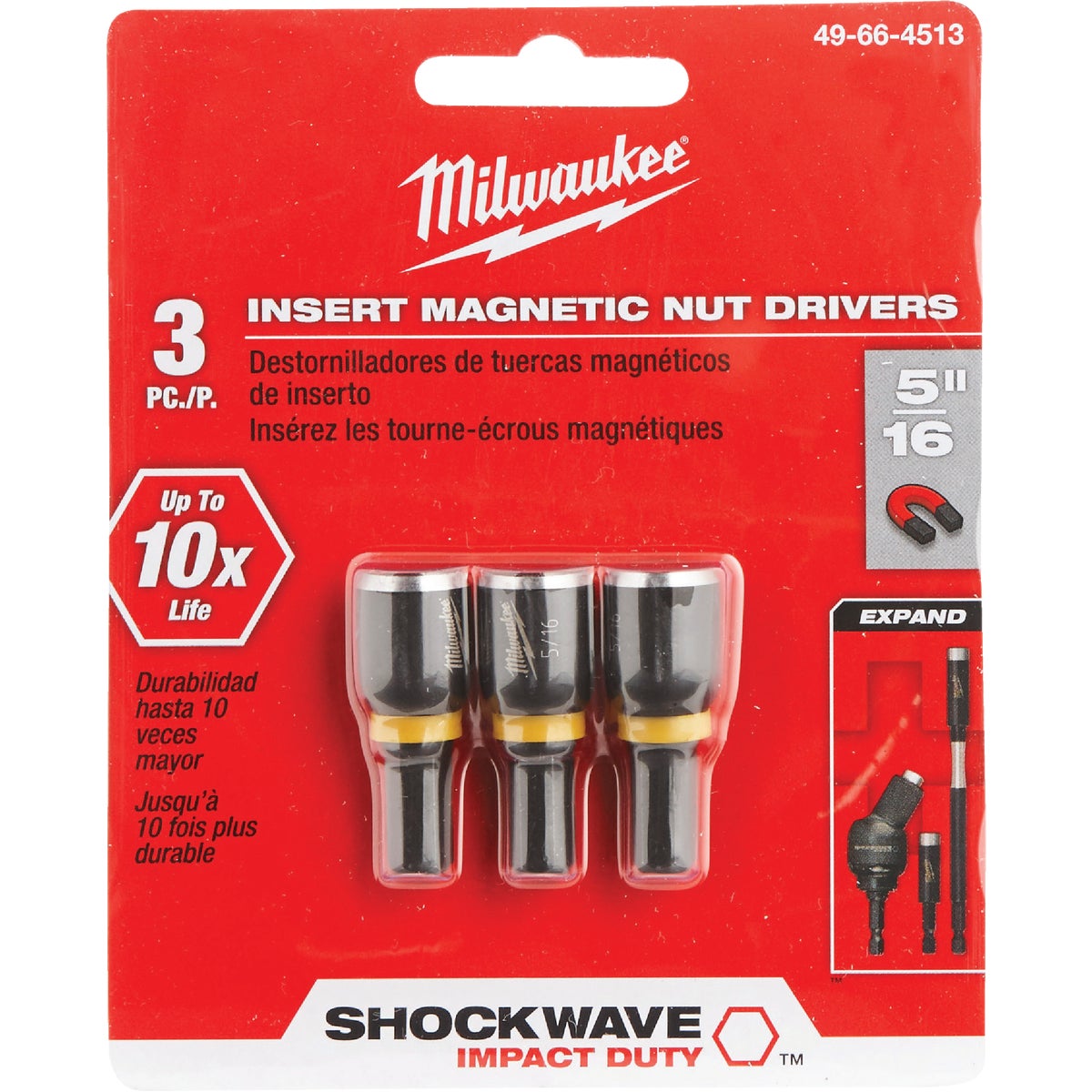 Millwaukee SHOCKWAVE 5/16 In. x 1-1/2 In. Insert Impact Nutdriver, (3-Pack)