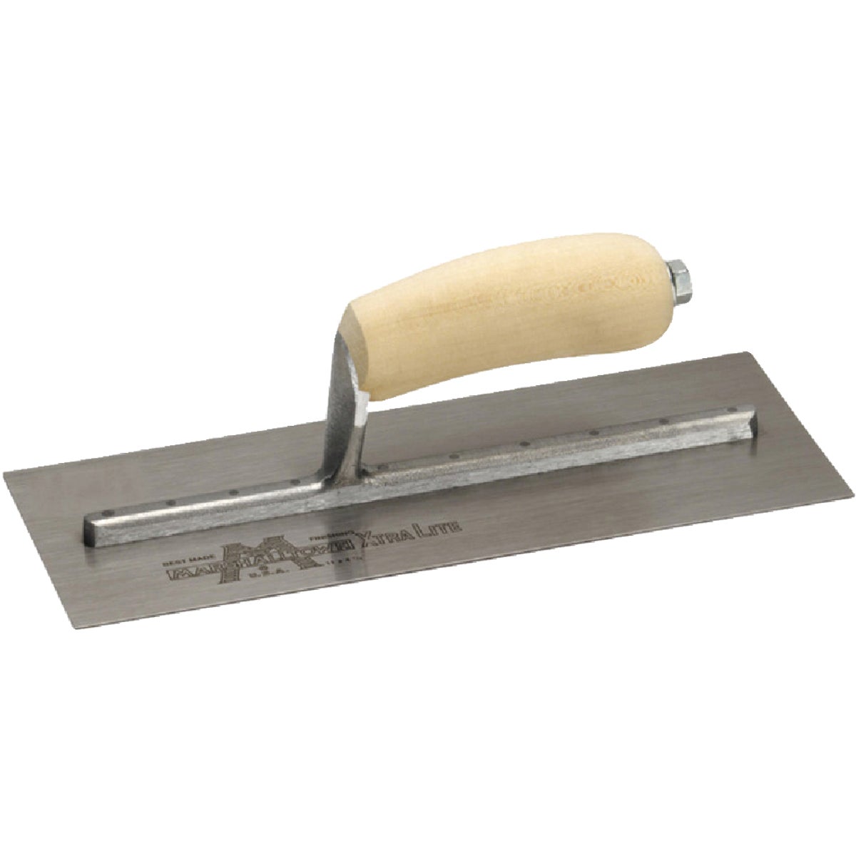 Marshalltown 4-1/2 In. x 11-1/2 In. High Carbon Steel Finishing Trowel with Curved Wood Handle