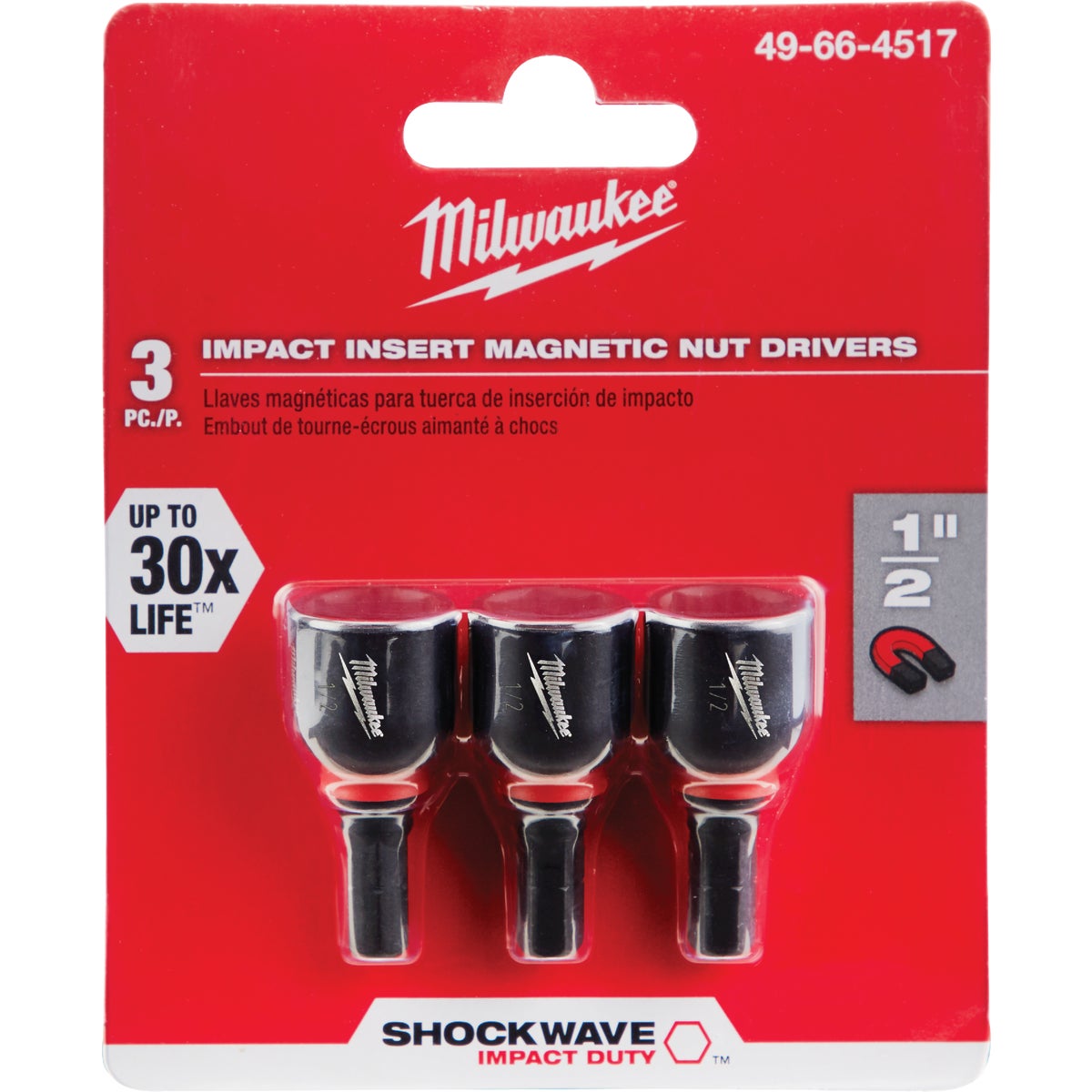 Millwaukee SHOCKWAVE 1/2 In. x 1-1/2 In. Insert Impact Nutdriver, (3-Pack)