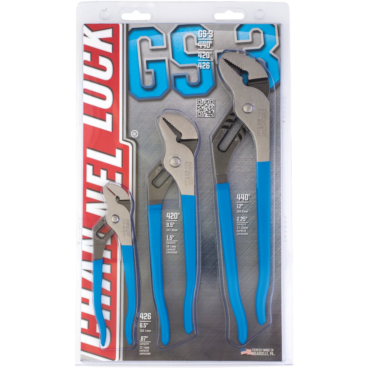 Channellock 6-1/2 In., 9-1/2 In. and 12 In. Tongue and Groove Plier Set (3-Piece)