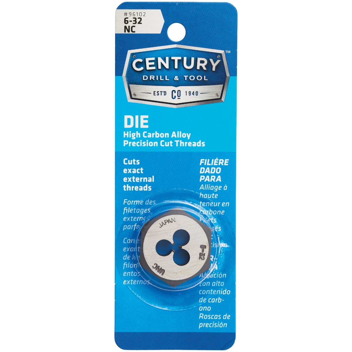 Century Drill & Tool 6-32 National Coarse 1 In. Across Flats Fractional Hexagon Die