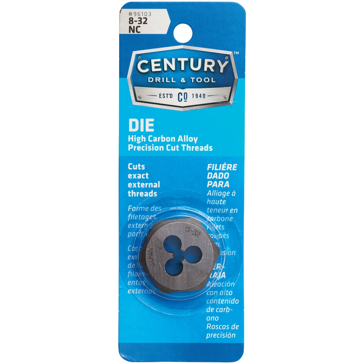 Century Drill & Tool 8-32 National Coarse 1 In. Across Flats Fractional Hexagon Die
