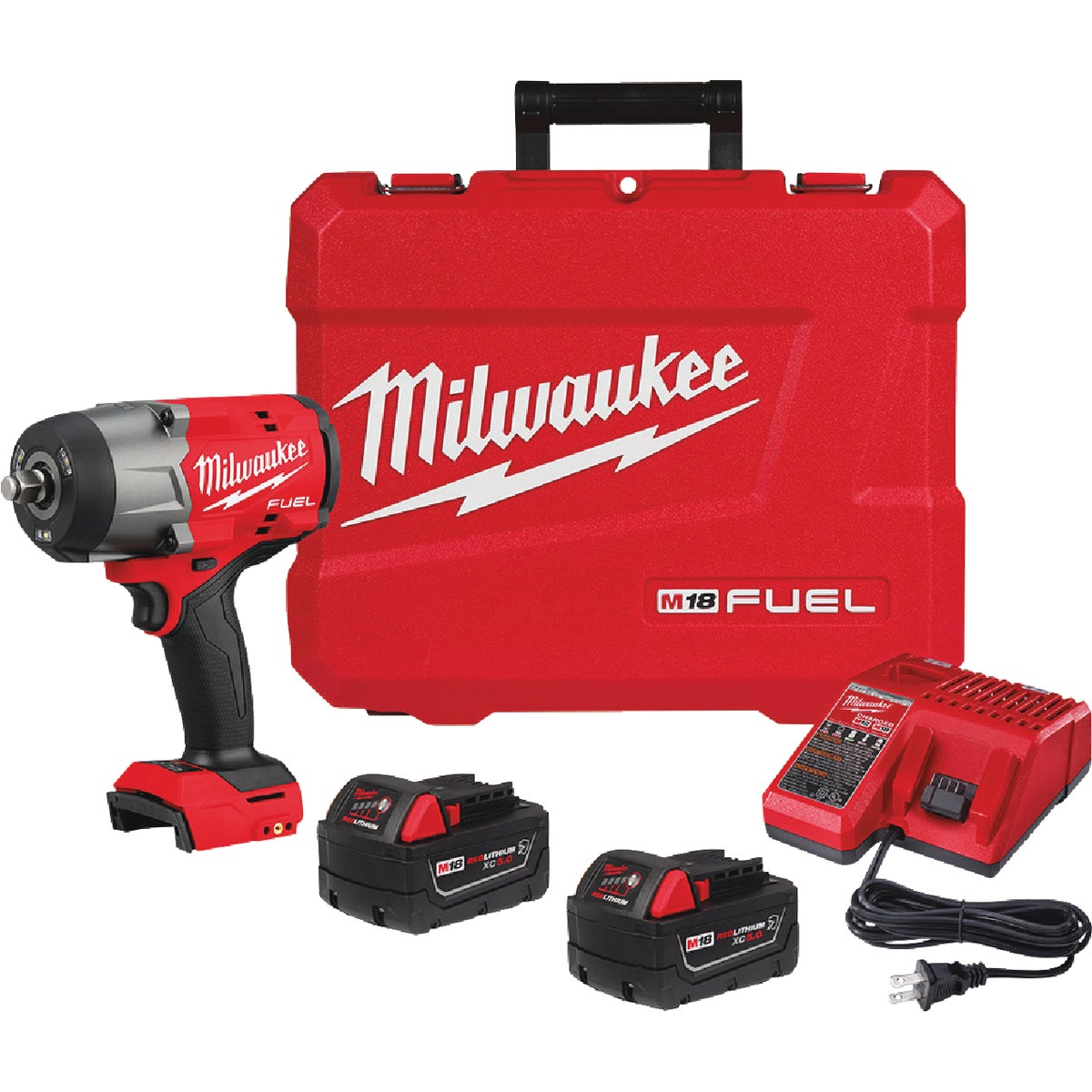 Milwaukee M18 FUEL Brushless 1/2 In. High Torque Cordless Impact Wrench Kit with Friction Ring, (2) 5.0 Resistant Batteries & Charger 