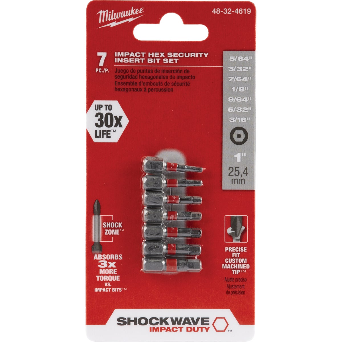 Milwaukee SHOCKWAVE Hex Security Insert Impact Screwdriver Bit Set (7-Piece)