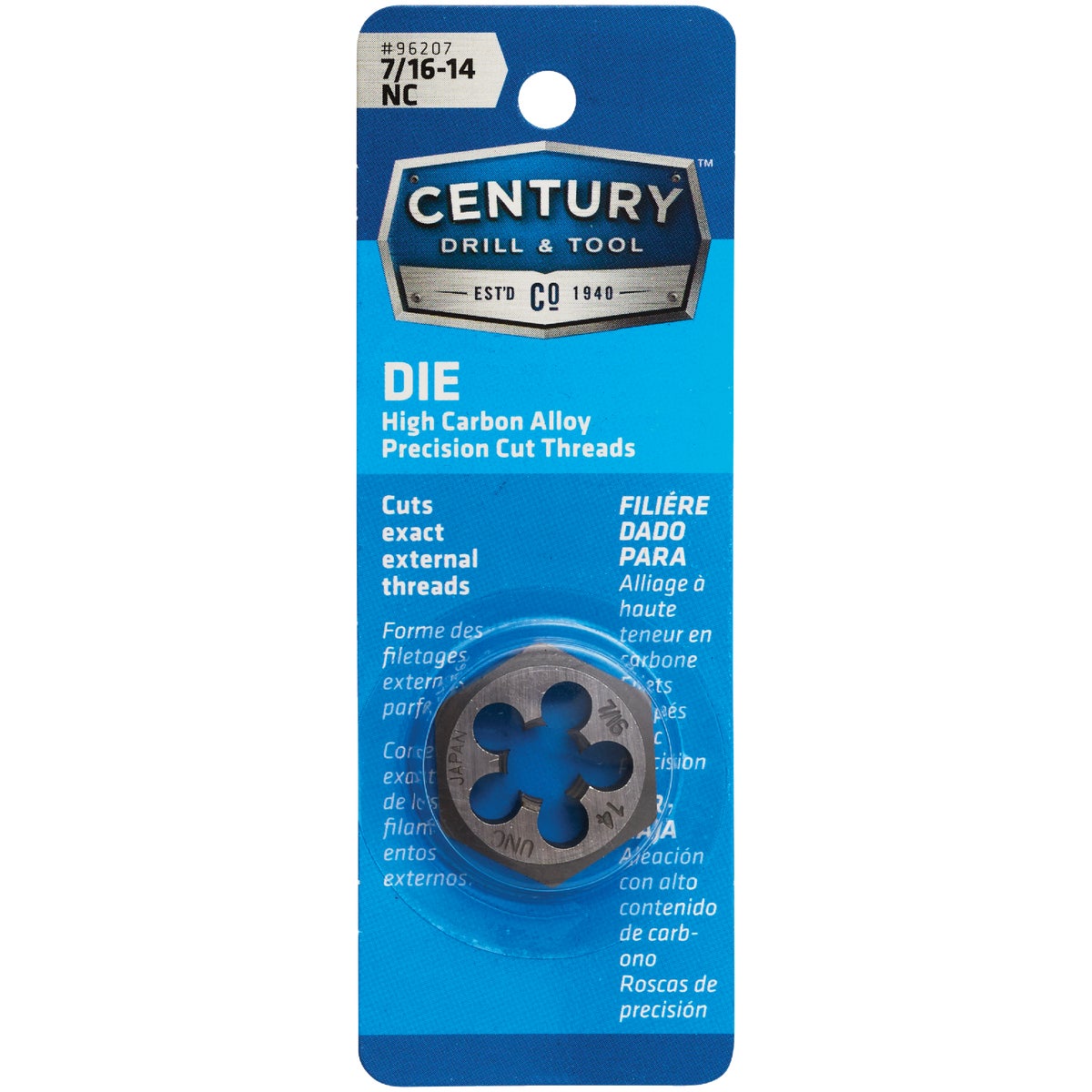 Century Drill & Tool 7/16-14 National Coarse 1 In. Across Flats Fractional Hexagon Die