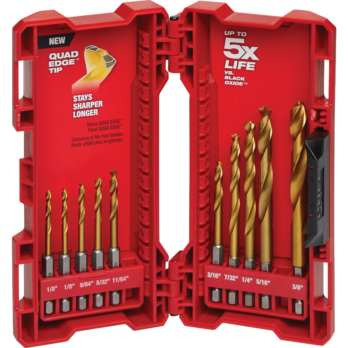 Milwaukee SHOCKWAVE 10-Piece Impact Duty Titanium Hex Shank Drill Bit Set, 1/8 In. thru 3/8 In.