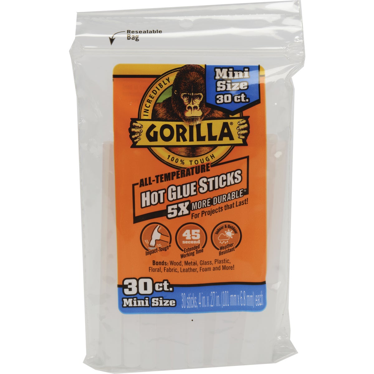  Gorilla 4 In. Mini Clear Hot Melt Glue (30-Pack)