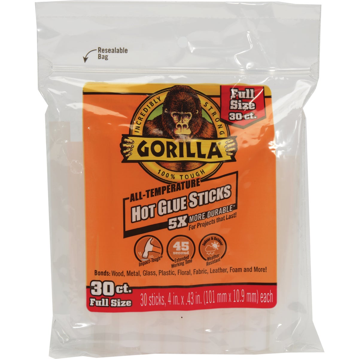  Gorilla 4 In. Standard Clear Hot Melt Glue (30-Pack)