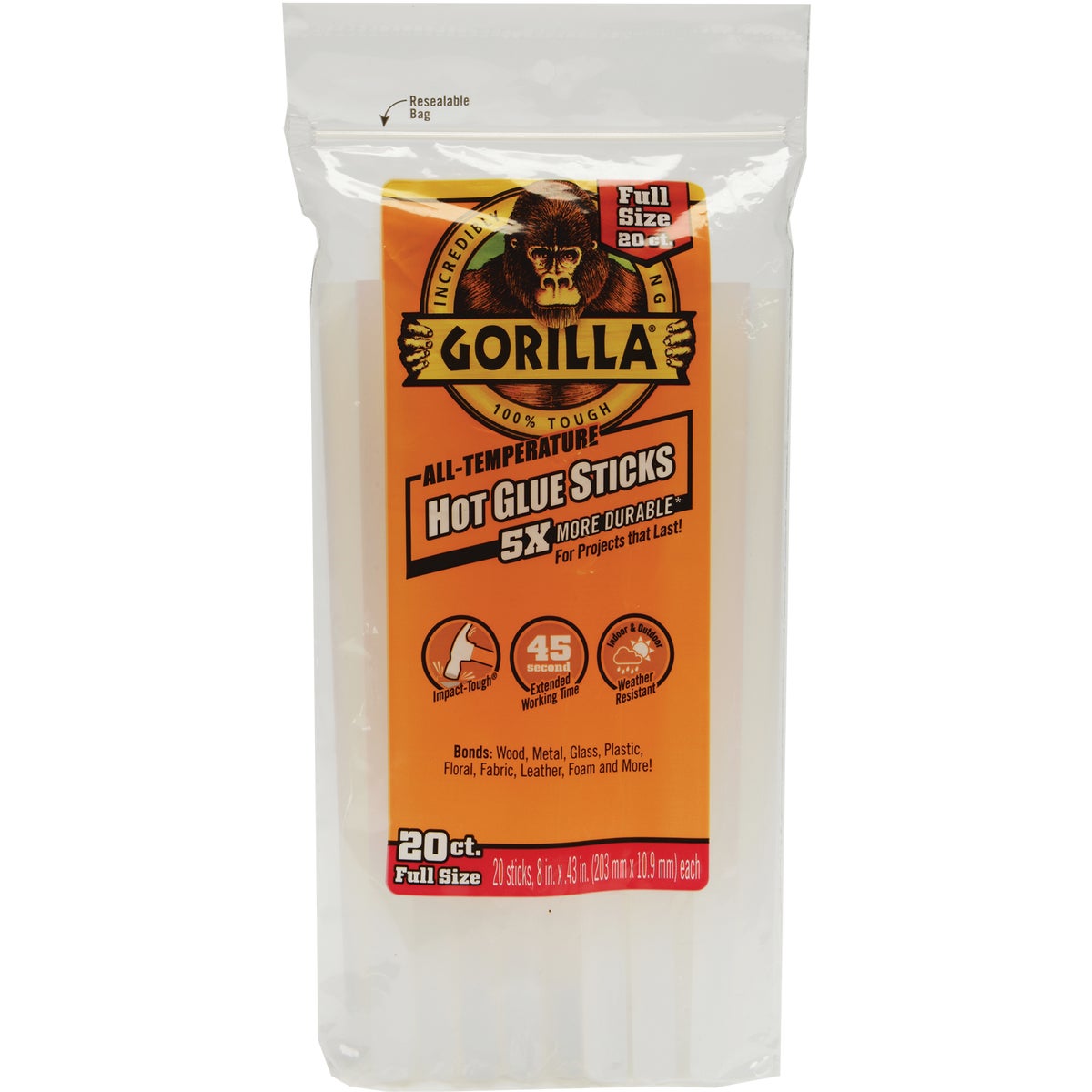  Gorilla 8 In. Standard Clear Hot Melt Glue (20-Pack)