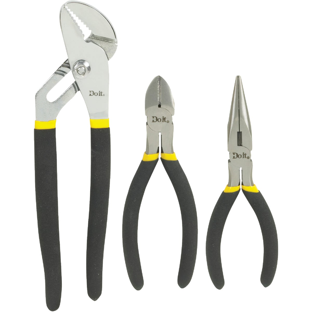 Do it 6 In. Long Nose, 6 In. Diagonal and 10 In. Groove Joint Plier Set (3-Piece)