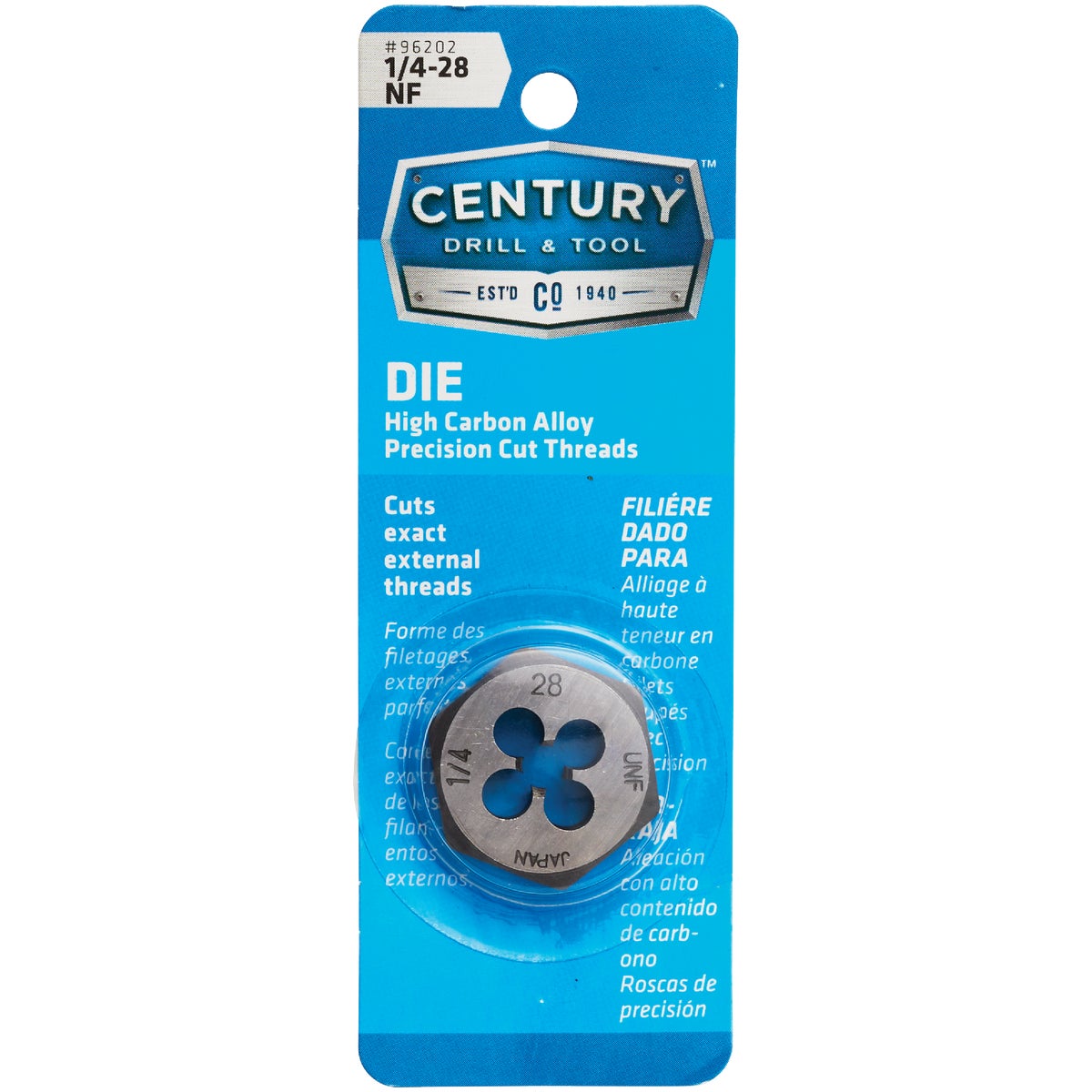 Century Drill & Tool 1/4-28 National Fine 1 In. Across Flats Fractional Hexagon Die