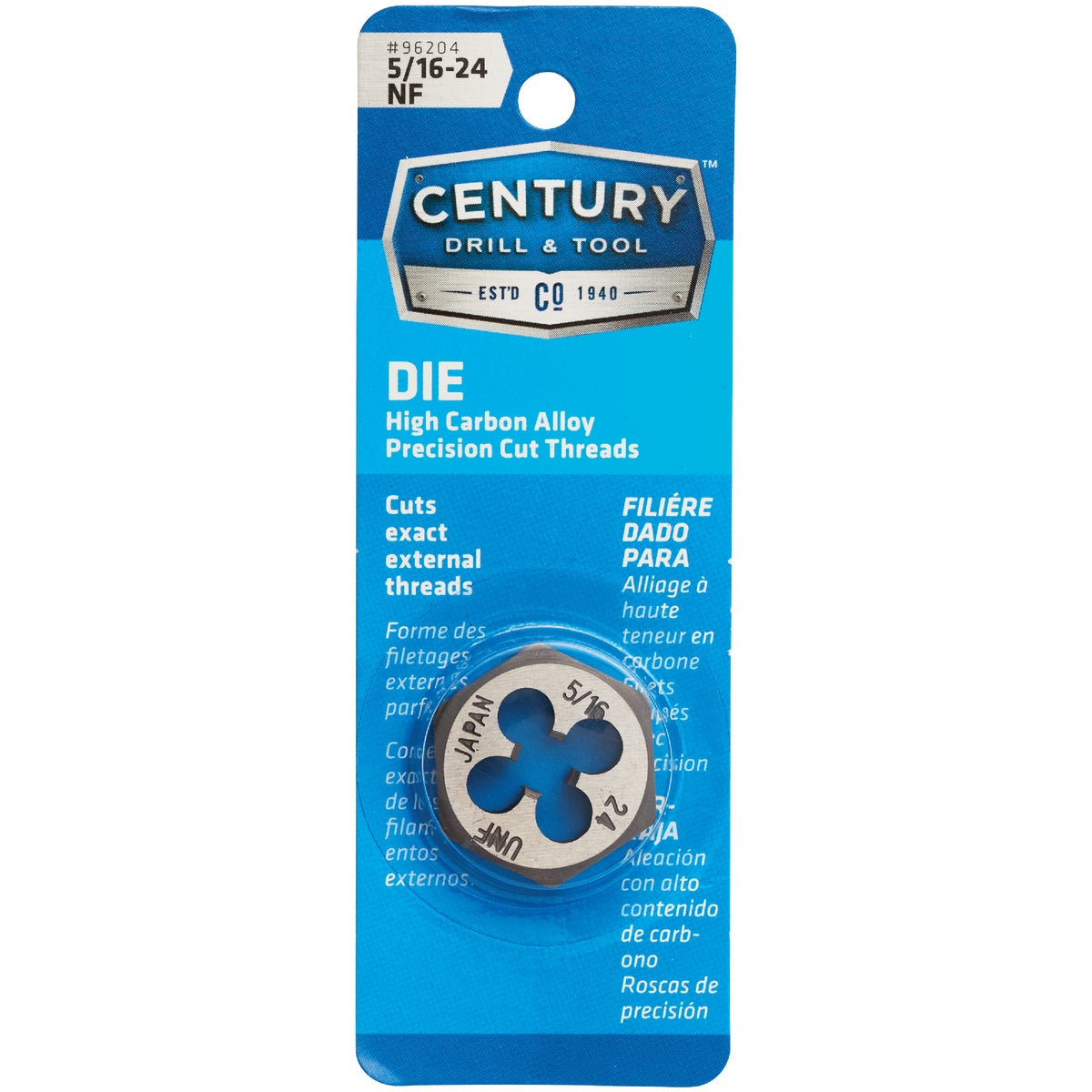 Century Drill & Tool 5/16-24 National Fine 1 In. Across Flats Fractional Hexagon Die