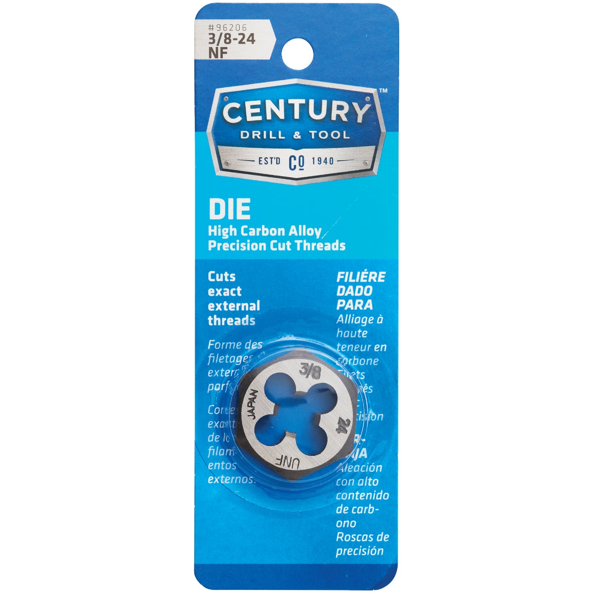 Century Drill & Tool 3/8-24 National Fine 1 In. Across Flats Fractional Hexagon Die