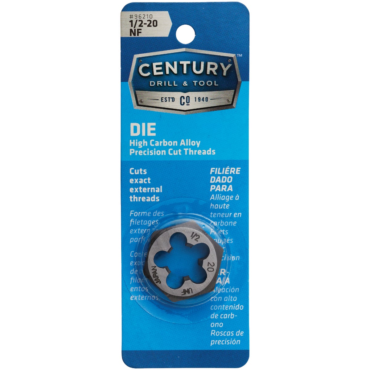 Century Drill & Tool 1/2-20 National Fine 1 In. Across Flats Fractional Hexagon Die