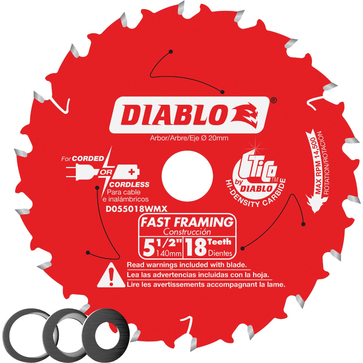 Diablo 5-1/2 In. 18-Tooth Fast Framing Circular Saw Blade with Bushings