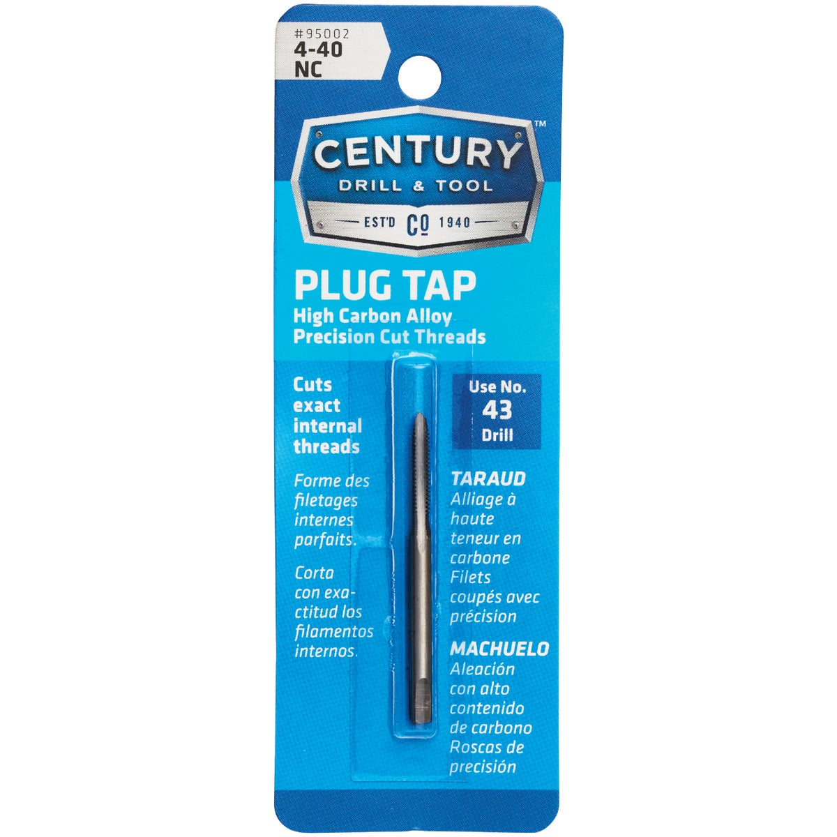 Century Drill & Tool 4-40 Carbon Steel National Coarse Tap-Plug