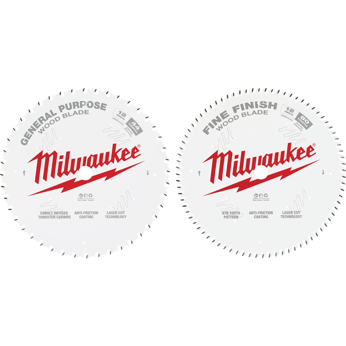 Milwaukee 12 In. 44-Tooth General Purpose & 80-Tooth Fine Finish Wood Circular Saw Blade Set