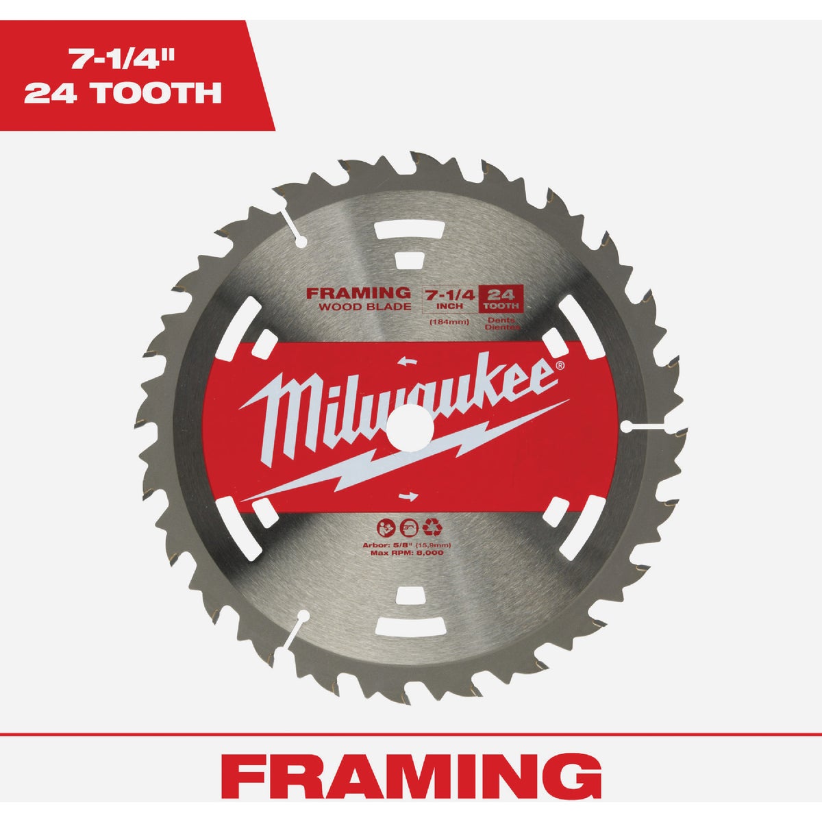 Milwaukee 7-1/4 In. 24-Tooth Standard Framing Circular Saw Blade, Bulk