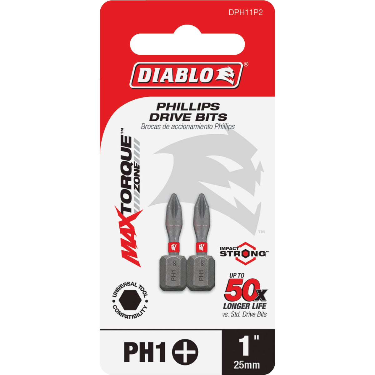 Diablo #1 Phillips 1 In. Insert Impact Screwdriver Bit (2-Pack)