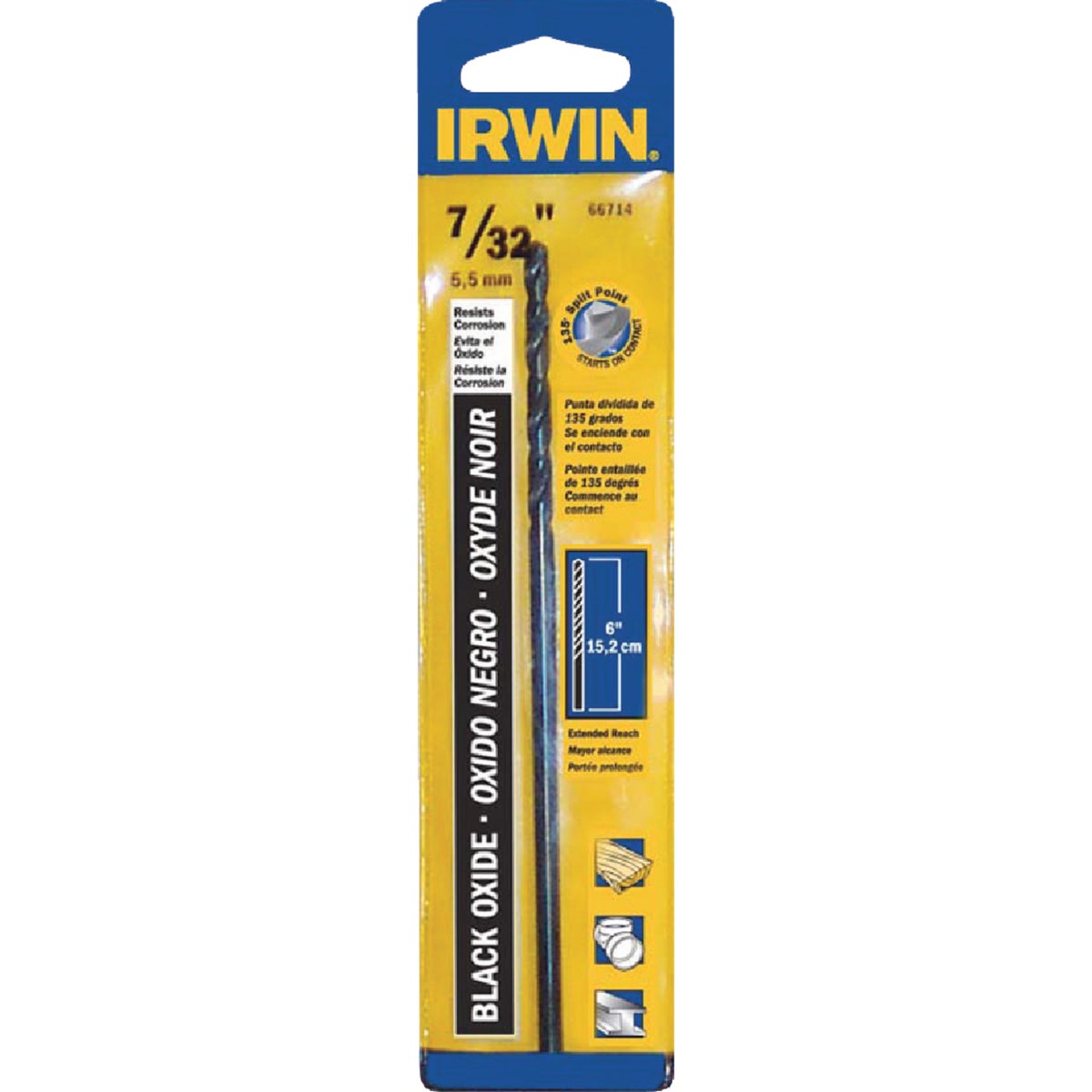 Irwin 7/32 In. x 6 In. M-2 Black Oxide Extended Length Drill Bit