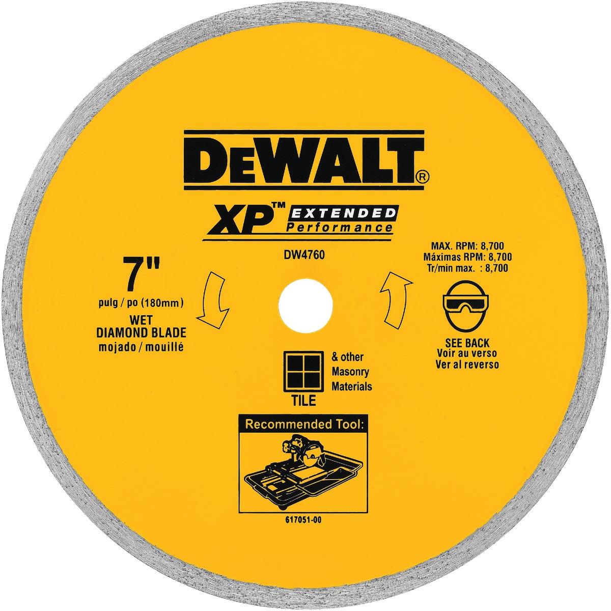 DEWALT Extended Performance 7 In. Continuous Rim Dry/Wet Cut Tile Diamond Blade
