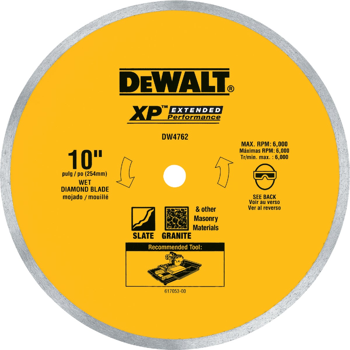 DEWALT Extended Performance 10 In. Continuous Rim Dry/Wet Cut Tile Diamond Blade