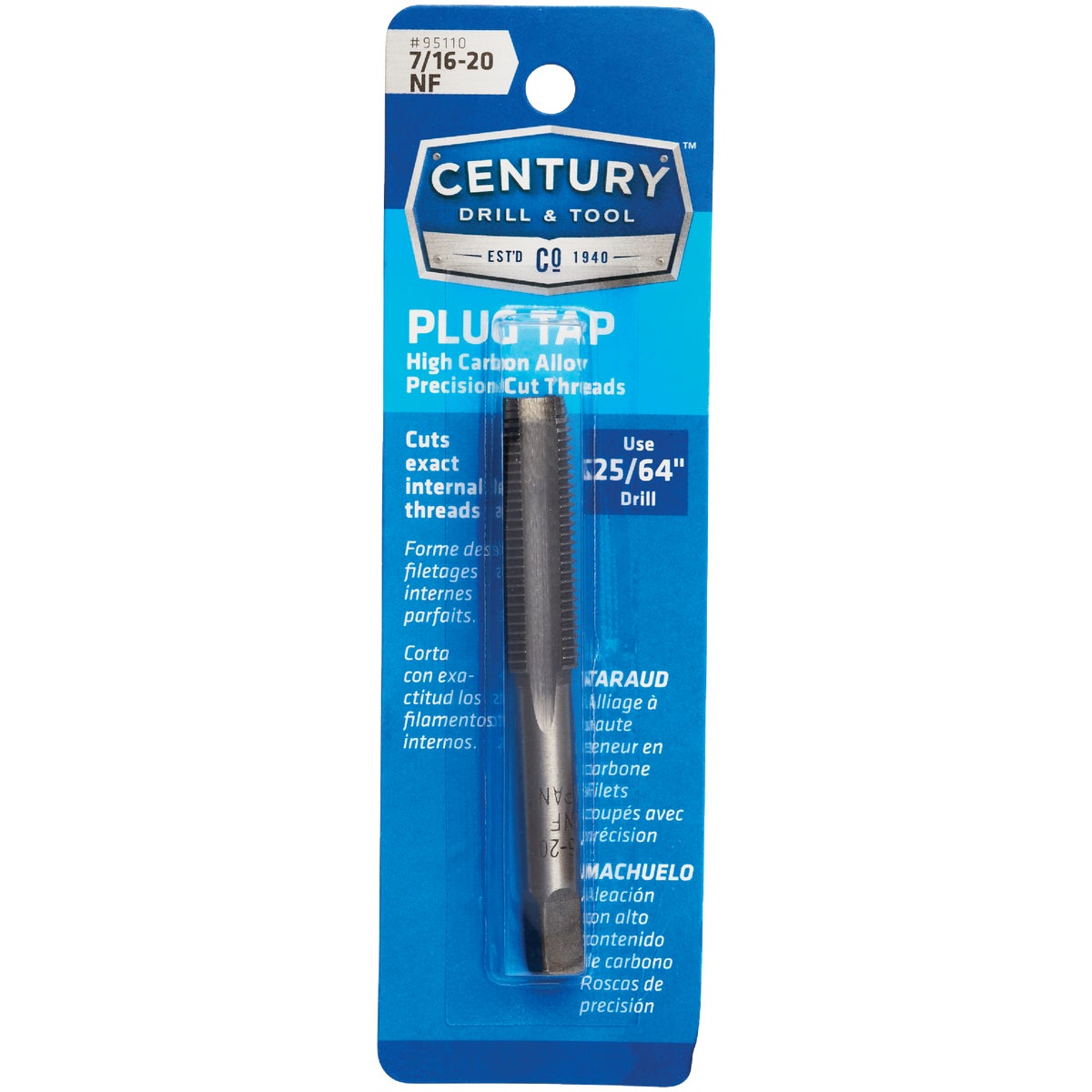 Century Drill & Tool 7/16-20 Carbon Steel National Fine Tap-Plug