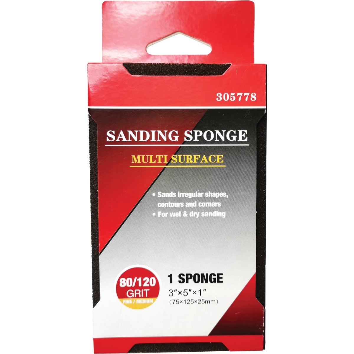 Jumbo All-Purpose 3 In. x 5 In. x 1 In. 80/120 Grit Fine/Medium Sanding Sponge