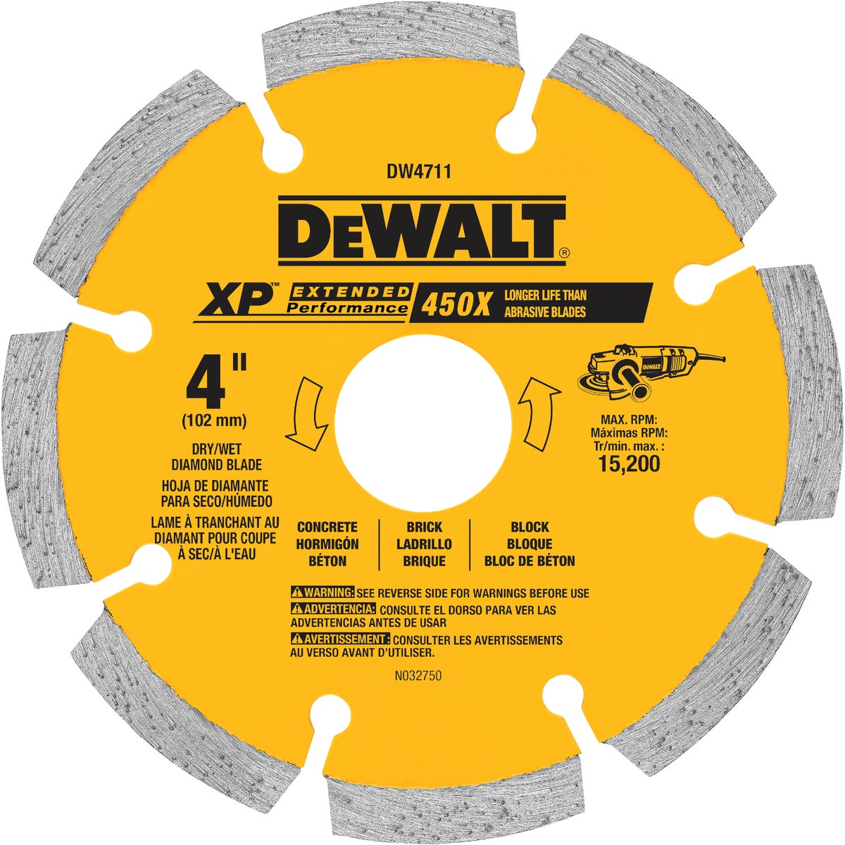 DEWALT Extended Performance 4 In. Segmented Rim Dry/Wet Cut Diamond Blade