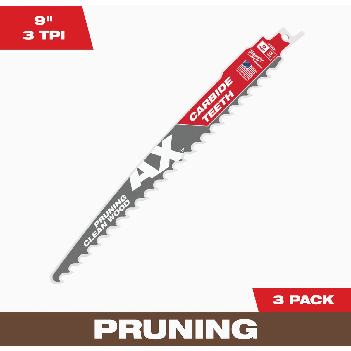 Milwaukee SAWZALL The AX 9 In. 3 TPI Pruning Reciprocating Saw Blade (3-Pack)