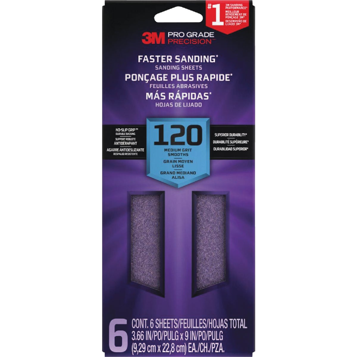 3M SandBlaster No Slip Grip Backing 3-2/3 In. x 9 In. 120 Grit Medium Sandpaper (6-Pack)