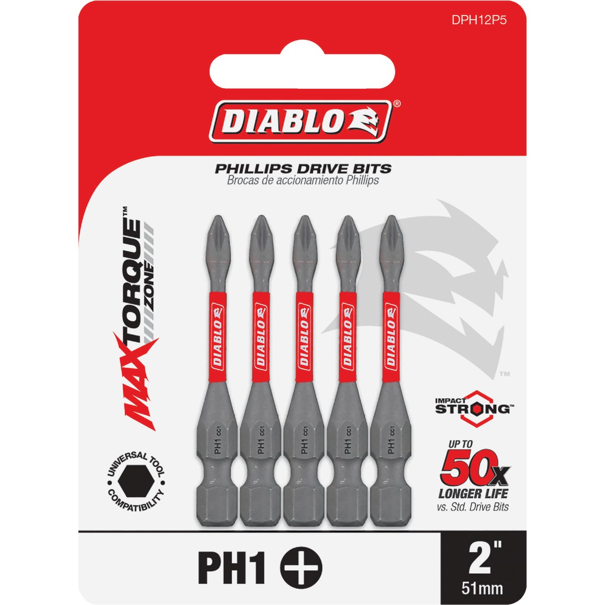 Diablo #1 Phillips 2 In. Power Impact Screwdriver Bit (5-Pack)
