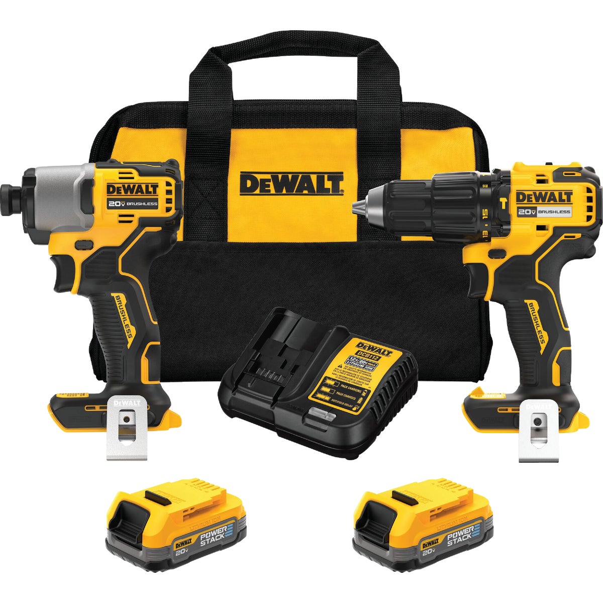DEWALT 2-Tool 20V MAX Brushless Hammer Drill/Driver & Impact Driver Cordless Tool Combo Kit with 2 POWERSTACK Batteries