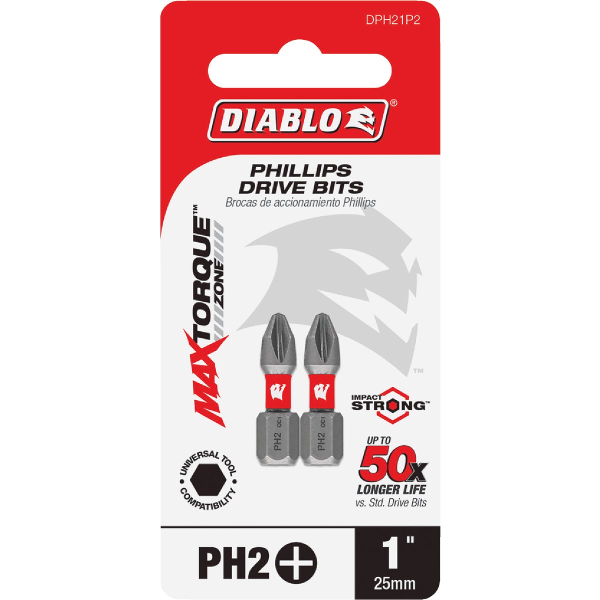 Diablo #2 Phillips 1 In. Insert Impact Screwdriver Bit (2-Pack)