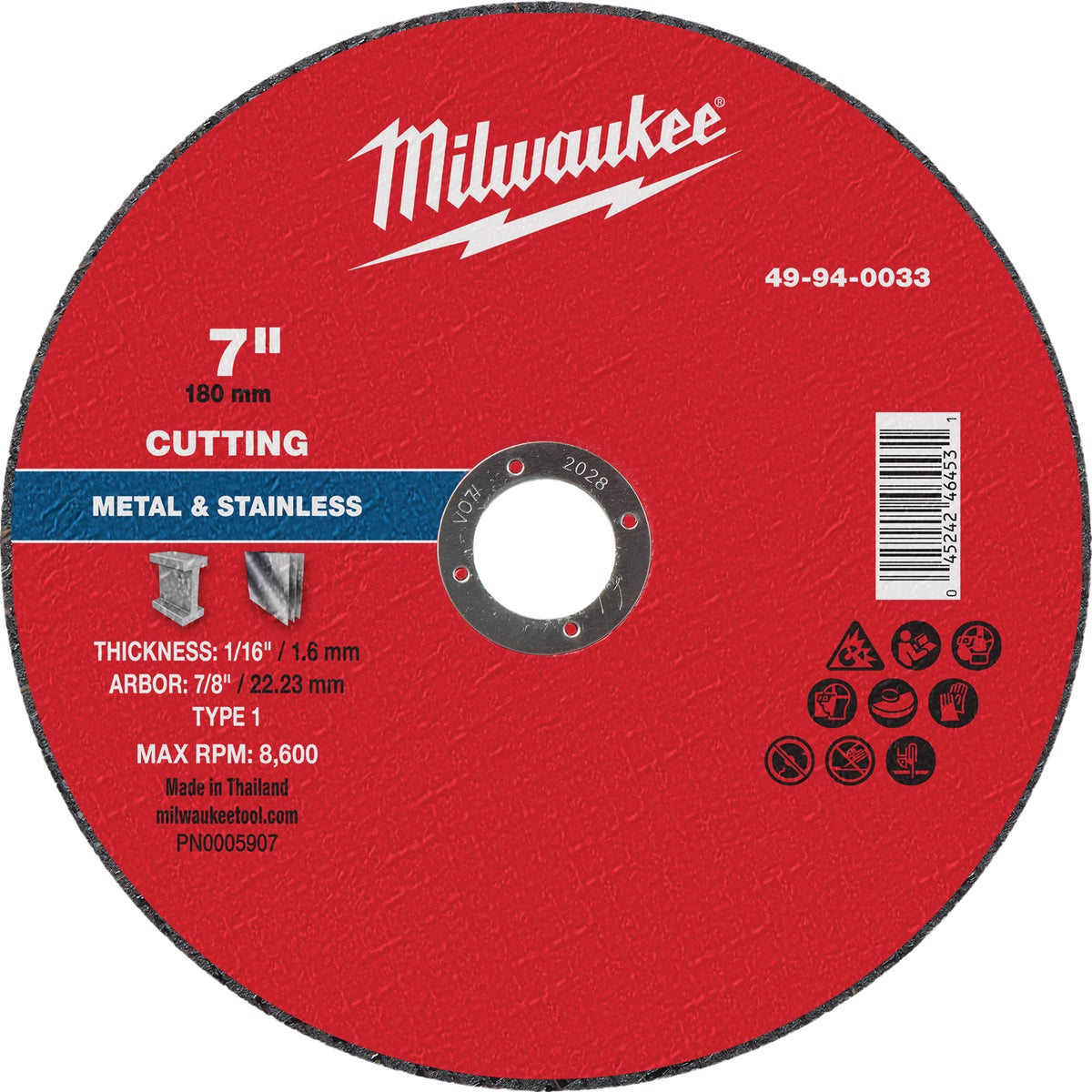 Milwaukee Type 1 7 In. x 1/16 In. x 7/8 In. Metal Cut-Off Wheel