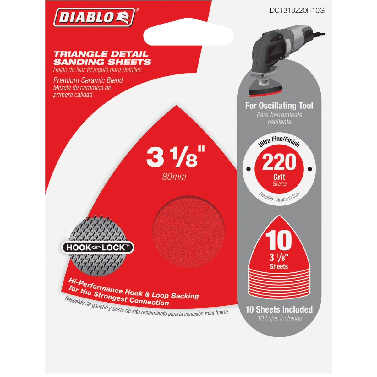 Diablo 220-Grit (Fine) 3-1/8 In. Oscillating Detail Triangle Sanding Sheets (10-Pack)