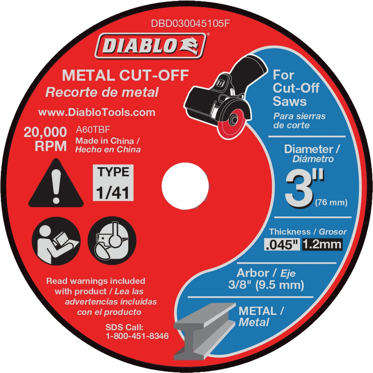 Diablo 3 In. Thin Kerf Metal Cut Off Disc for Cut-Off Saw 