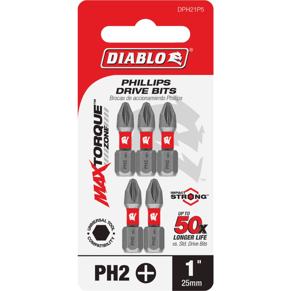 Diablo #2 Phillips 1 In. Insert Impact Screwdriver Bit (5-Pack)