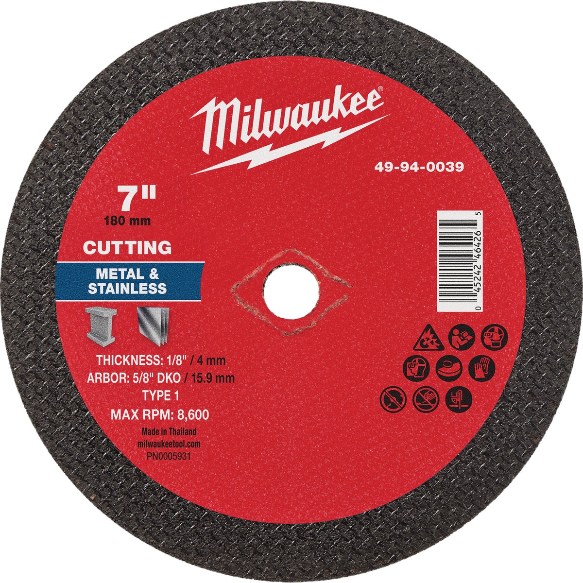 Milwaukee Type 1 7 In. x 1/8 In. x 5/8 In. DKO Metal Cut-Off Wheel
