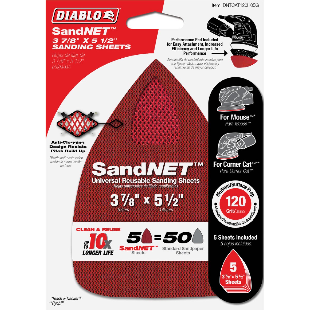 Diablo SandNet 120 Grit CAT/Mouse Reusable Sandpaper (5-Piece)