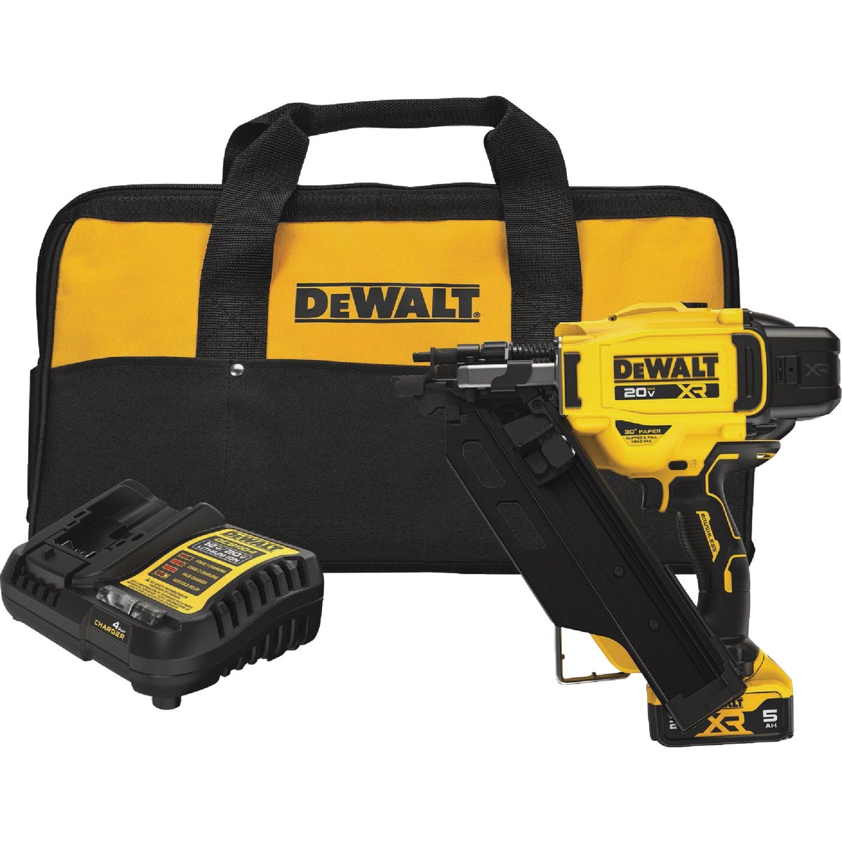 DEWALT 20V MAX XR Brushless 30 Degree Cordless Framing Nailer Kit with 5.0 Ah Battery & Charger